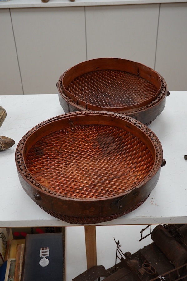 A Chinese circular red stained food box, 35.5cm diameter. Condition - good